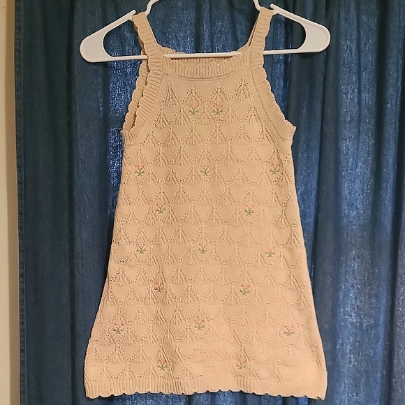 Nicole Miller Other - Nicole Miller Kids Cream Knitted Dress With Pink Floral Embroidery